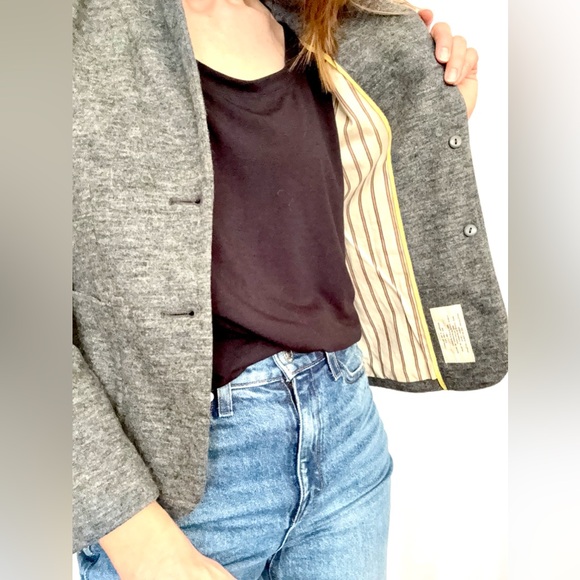 Anthropologie Cartonnier heather gray wool cropped blazer lined jacket size 0 - Picture 6 of 13